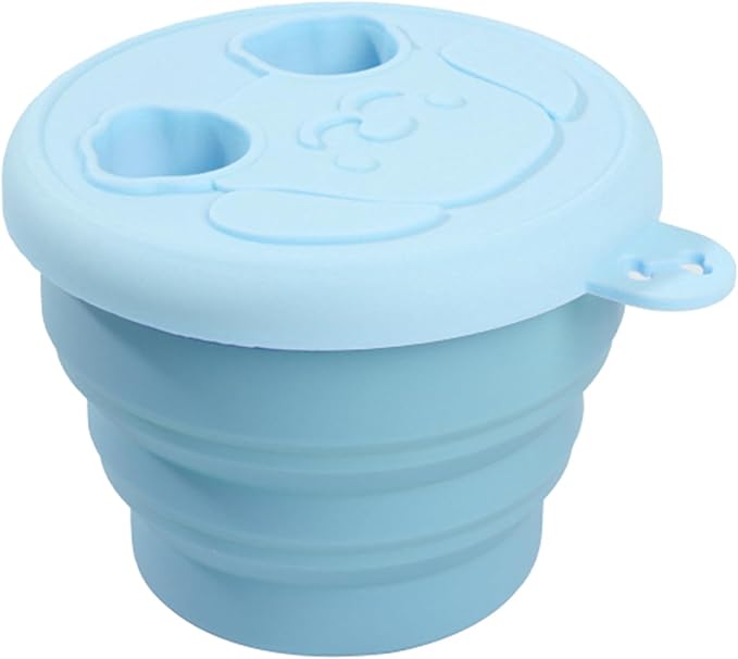 Snack Finger Container 2 in 1 No-Mess Collapsible Food Storage Snack Cup with Lid - Keep Hands Clean, Reusable for Travel, Home, and Camping (Blue)