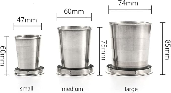 1Pc Silver Stainless Steel Folding Camping Mug Collapsible Portable Cup with Keychain for Outdoor Activities Hiking Picnic(Large), Camp Kitchen