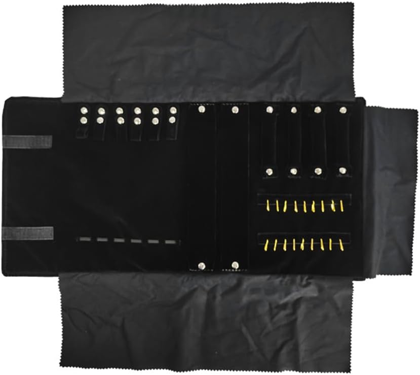 Velvet Travel Jewelry Case Roll Bag Organizer for Necklace Bracelet Earrings Ring (Black) (Black（6+2+4+2)