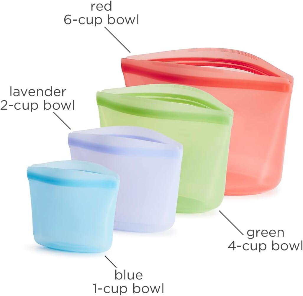 Stasher Premium Silicone Reusable Food Storage Bags, 4-Pack, Multi, Multi-Use Food Storage Bags, Lunch Bag, Travel Containers, BPA Free, Leak-free, Dishwasher-Safe, Eco-friendly