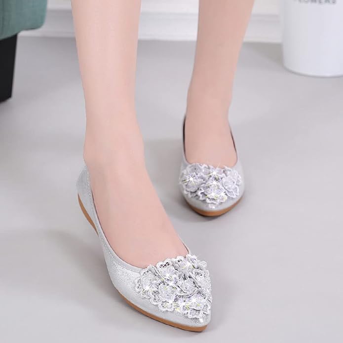 KUNWFNIX Women Ballet Flats Rhinestone Wedding Ballerina Shoes Foldable Sparkly Comfort Slip on Flat Shoes