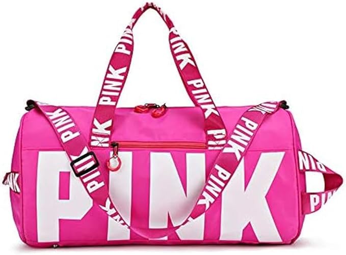 Sports Gym Bag Large Capacity Travel Duffel Bag Sport Shoes Bag with Wet Pocket Compartment for Men and Women Lightweight Multiple Colors PINK Logo (ROSE PINK)