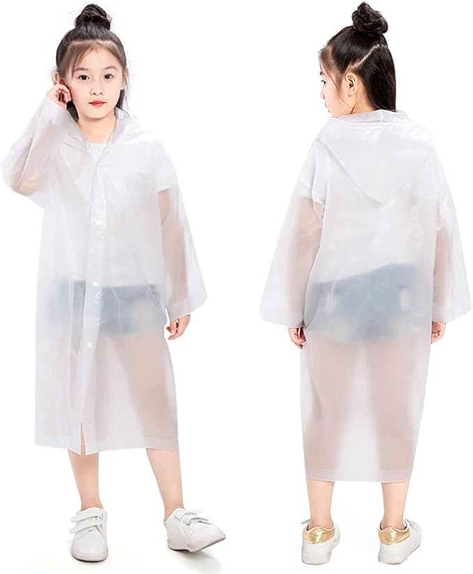Rain Ponchos for Kids, 2 Pack Reusable Raincoats Jackets with Hoods and Sleeves Lightweight for Girls Boys