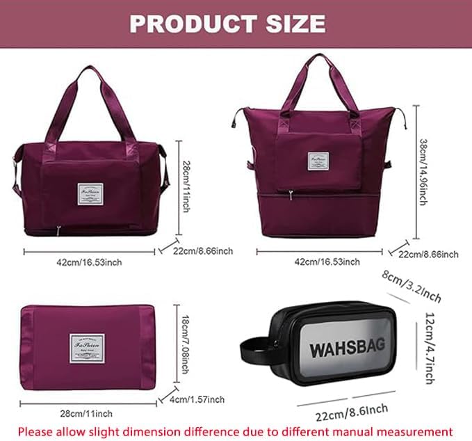 Large Capacity Travel Bag, Foldable Travel Bag, Expandable Travel Duffel Bag, Collapsible Waterproof Large Capacity Travel Handbag, Overnight Bag for Women and Man
