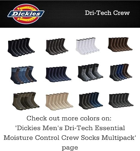 Dickies Men's Dri-Tech Original Moisture Control Crew Socks, Available in M-XXL (6, 12, 18 Pairs)