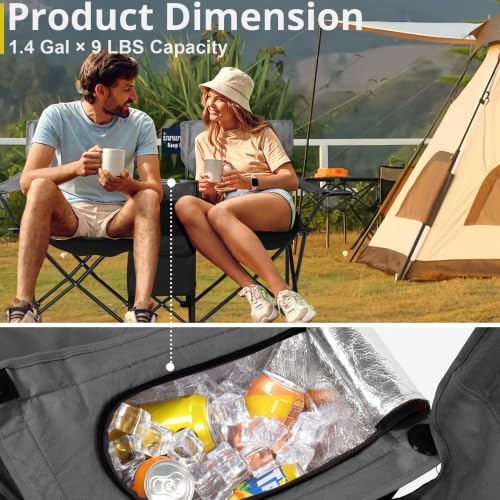 Camping Chairs, Folding Double Chair with Removable Umbrella, Cup Holders, Cooler Bag, Side Pocket & Carry Bag, for Beach, Outdoor, Sports, Concerts, Travel, Picnic
