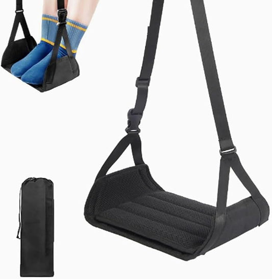 Airplane Travel Footrest Hammock with Hard Board Support and Adjustment Strap Desk Foot Hammock Comfy Footrest for Airplane Long Trip Travel Accessories