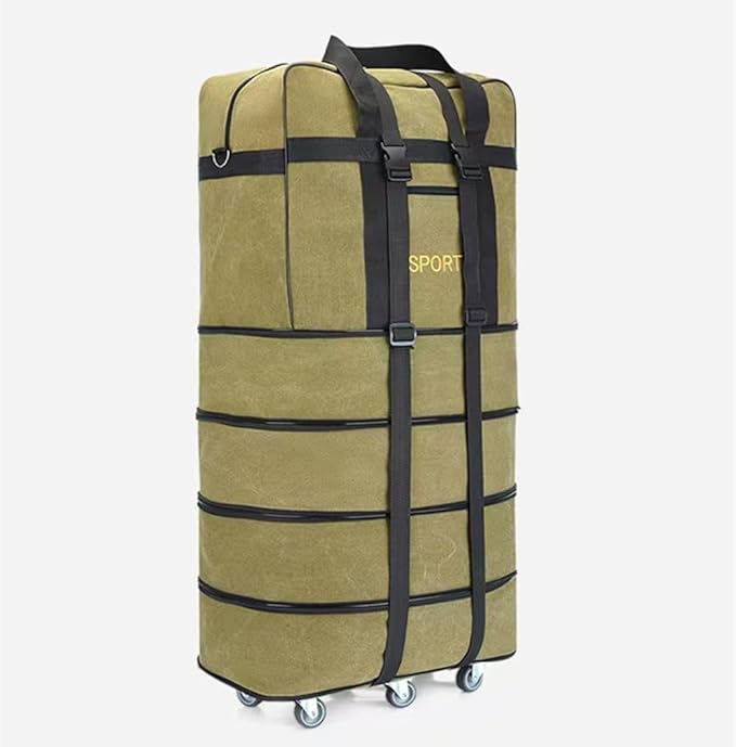 Expandable Extra Large Travel Canvas Duffel Bag with Wheels Lightweight Traveling Foldable Suitcase (Yellow Canvas, XL - 6 wheels)
