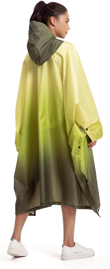 NUUR Rain Poncho for Women Adults Unisex Hooded Zipper Raincoat Waterproof Reusable Hiking Rain Coat with Pockets