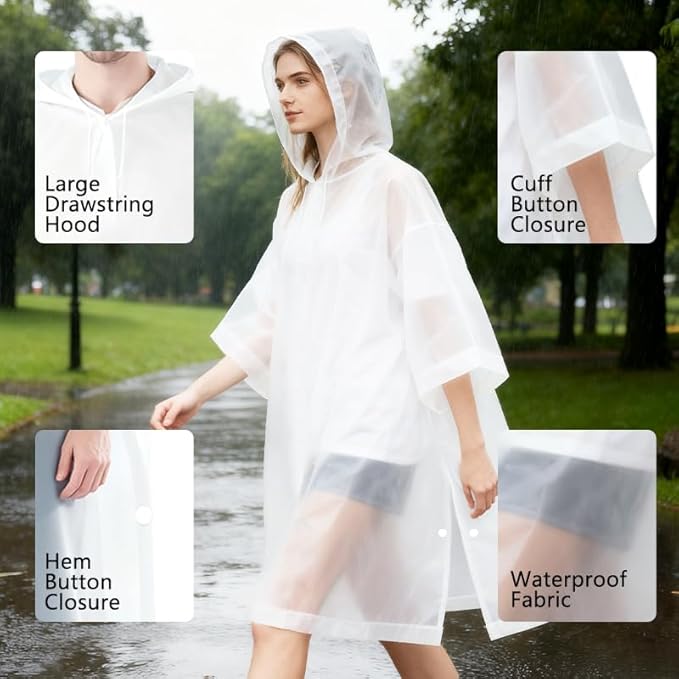 2 Pack Rain Ponchos Raincoats for Adults Reusable Hooded Waterproof Rain Coats for Men & Women