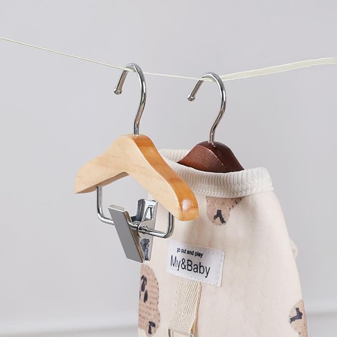 Ximimark 3PCS Solid Wood Mini Hanger for Pet Clothes Dog Clothing Hanger with Clip and Hook for Pet Accessories