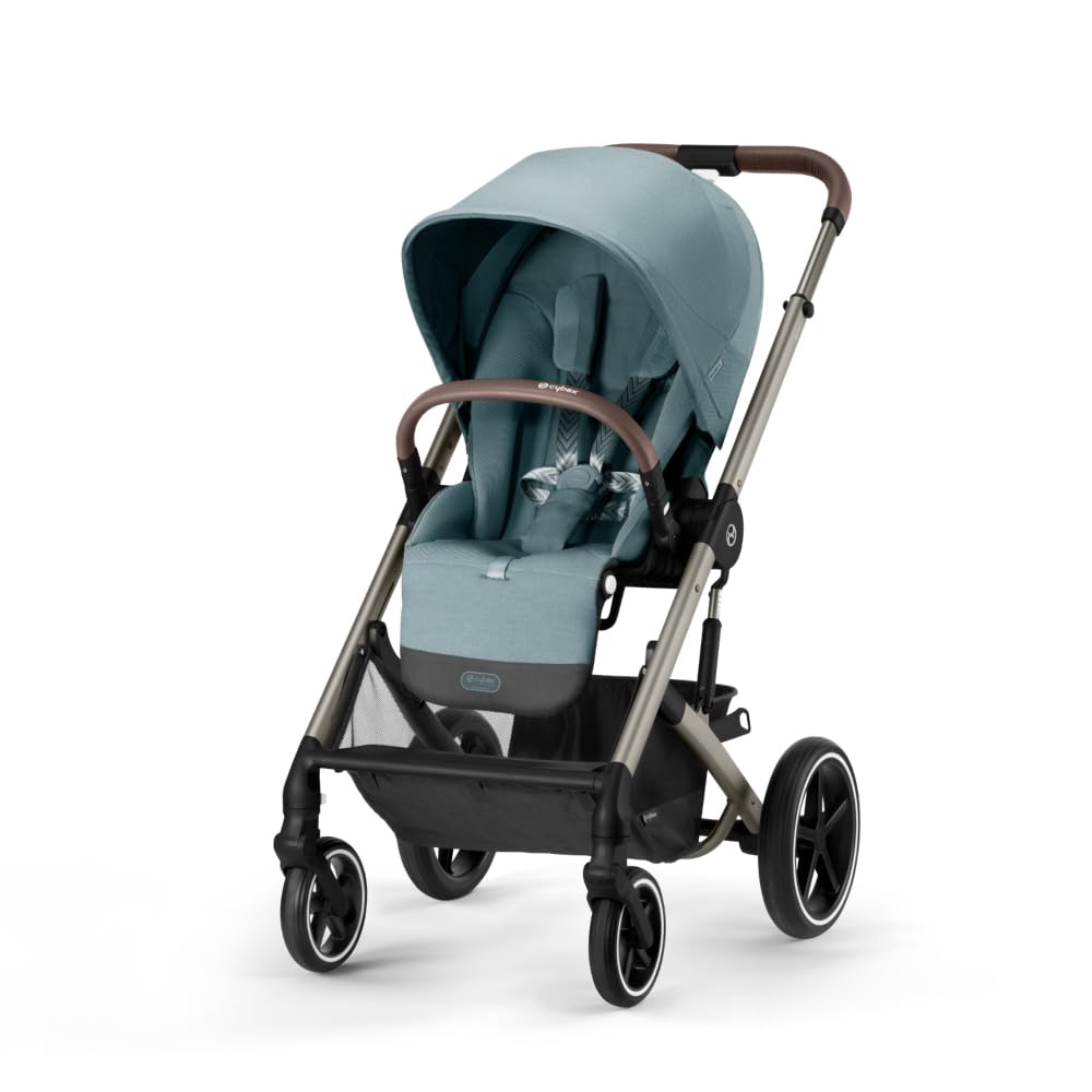 Cybex Balios S Lux Toddler and Baby Stroller with Reversible Seat, Unique One-Pull Harness, and Multiple Recline - Travel System Ready, with One Hand Fold, Taupe Frame/Sky Blue Seat