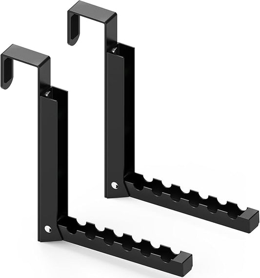 2 Pcs Over The Door Hooks - Folding Over Door Clothes Drying Laundry Rack with 6 Groves - Hanger for Clothes & Towels (Black)