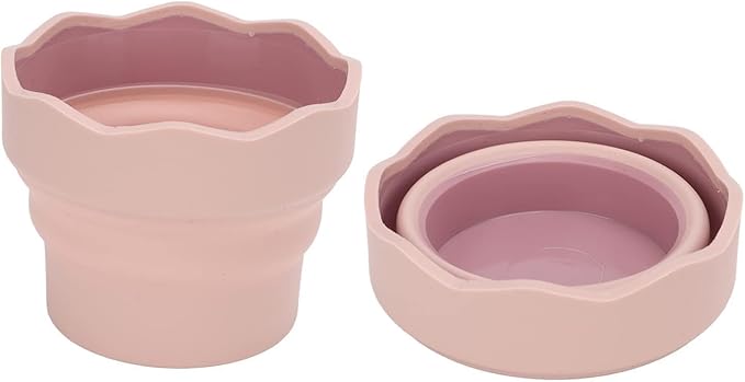 2Pcs Collapsible Paint Brush Washer, Brush Holder Cleaner Painting Water Cup Portable Silicone Washing Bucket for Watercolor Oil Painting(Pink)