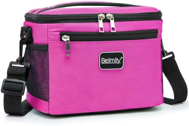 Generic BEIMILY Lunch Bag for Women/Men,Reusable Lunch Box Small Cooler Bag Soft Sided,Leakproof Cooler Bag for Office Work Picnic Beach with Adjustable Shoulder Strap (dark pink), 2311A