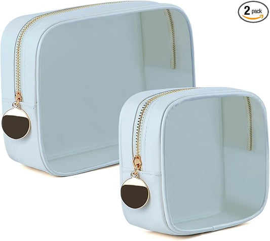 2PCS Clear Makeup Bag Set, Waterproof TPU Purse Organizer Pouches, TSA Approved Toiletry Bag, Diaper Bag Organizer Pouch, Travel Organizer Bags for Women and Kids