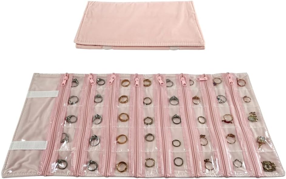 Travel Jewelry Roll Bag Portable Organizer Pouch With Grids&PVC Cover Storage Bags for Necklace, Bracelet, Bracelet,Ring, Badge, Pendant