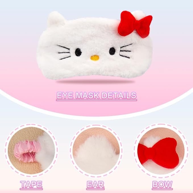Kawaii Anime Plush Sleep Eye Mask, Cute Cartoon Animal Blackout Sleeping Eye Cover for Girls Women Kids (Cat)