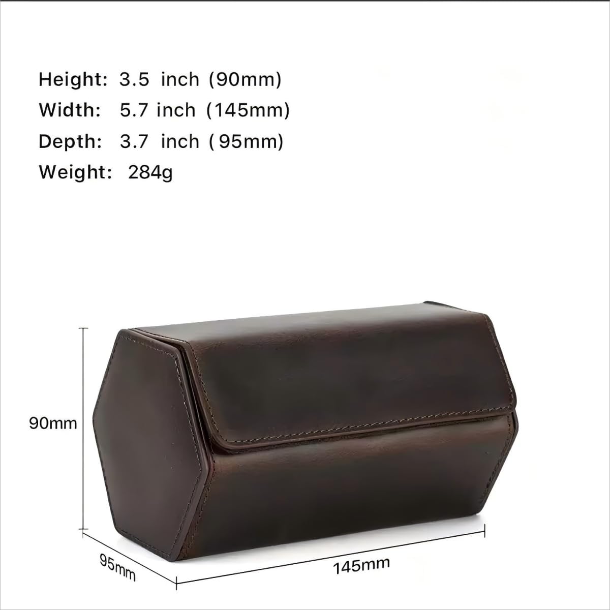 Genuine Leather Watch Roll Travel Case, Vintage Full Grain Leather Hexagon Watches Storage Organizer with Display Removable Pillows & Solid Dividers for Home Storage &Display (2 Slot)