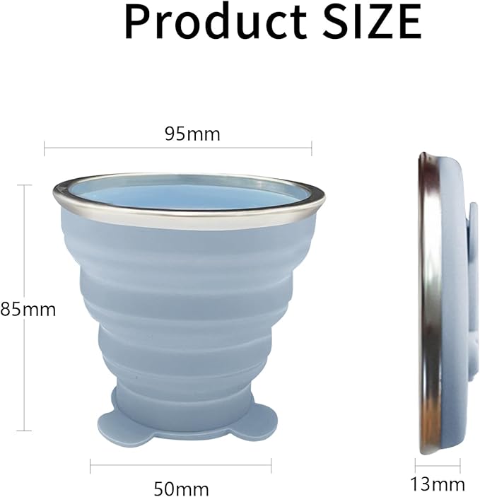 2 Pcs Collapsible Cups, Silicone Collapsible TravelCup, Expandable Folding Camping Drinking Cup with Lids Reusable Small Portable Mugs-Cup for Travel, Camping, Hiking,Outdoors (Light Blue&Orange)