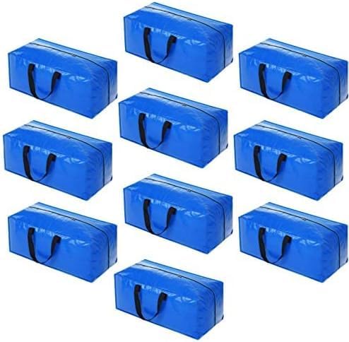 10 Pack Heavy Duty Extra Large Moving Bags Storage Tote - Strong Handles& Backpack Straps - Space Saving Storage Bags Alternative to Moving Boxes and Bins,Compatible with Ikea Frakta Cart, Blue
