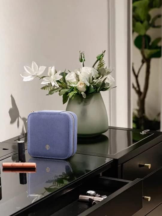 S.Leaf Mini Travel Jewelry Case - Portable Organizer Box for Women (Suede Touch, Dust Lavender)