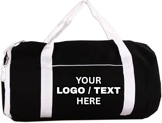 Custom Roll Duffel Bag with Your Logo or Text – Personalized Gym Bag, Sports Team Bag, Travel Bag – Adjustable Shoulder Strap, 600D Polyester, 18 Inch, 4 Colors, Model 3018