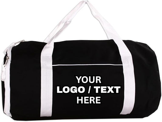 Custom Roll Duffel Bag with Your Logo or Text – Personalized Gym Bag, Sports Team Bag, Travel Bag – Adjustable Shoulder Strap, 600D Polyester, 18 Inch, 4 Colors, Model 3018