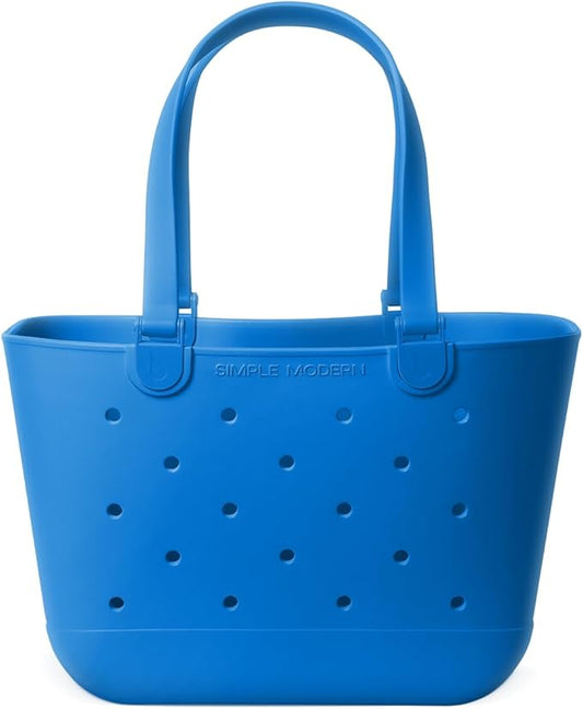 Simple Modern Large Beach Bag | Waterproof Getaway Rubber Tote with Zipper Pocket for Travel, Pool, Boat, Groceries, Sports | Supersonic Blue