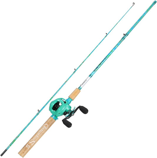 Sougayilang Fishing Rod and Reel Combo, 2-Piece 5-Foot 6-Inch Graphite & Fiberglass Rod, Durable and Strong, Quickset Anti-Reverse Fishing Reel (1Pack/2Pack)