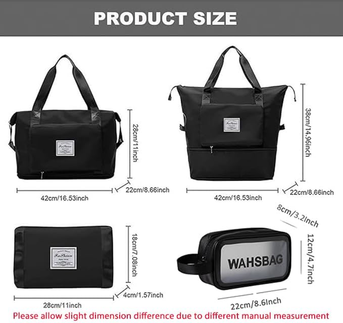 Large Capacity Travel Bag, Foldable Travel Bag, Expandable Travel Duffel Bag, Collapsible Waterproof Large Capacity Travel Handbag, Overnight Bag for Women and Man