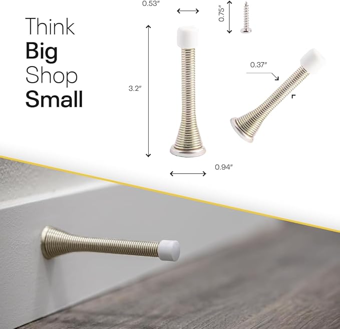 Door Stoppers for Wall – Spring Door Stopper with Rubber Tip – 3-1/4" – Pack of 4 – Doorstop – Ideal for Home, Offices, Schools