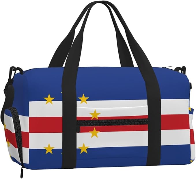 Flag of Cape Verde Print Gym Bag with Shoe Compartment for Women Men, 17.7in Sports Duffle Weekender Tote, Overnight Travel Duffel Bag Carry On