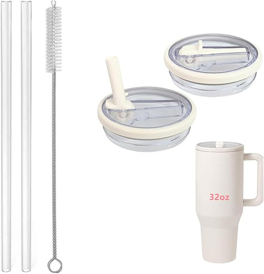 32 oz Tumbler Flip Straw Lid Replacement Fit for HydroJug Traveler （Only）,2 Pack Leak Proof for HydroJug Lid Replacement Spill Proof Reusable Tumbler Cover Compatible with 32oz Cup Accessories (Cream)