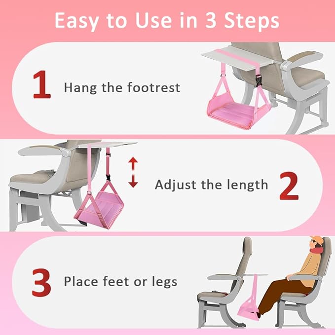 Foot Hammock for Plane Travel, Upgraded Wide Airplane Foot Hammock with Detachable Hardboard, Portable Footrest for Air Travel Essentials Long Flights Flying, Adjustable Foot Rest Leg Hammock