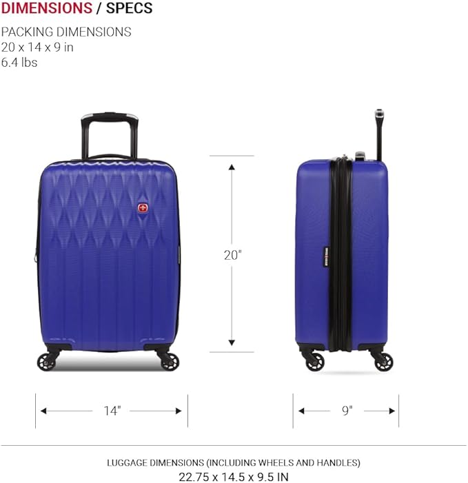 SwissGear 8018 Expandable Luggage, Hard Shell Carry-On Luggage with Spinner Wheels