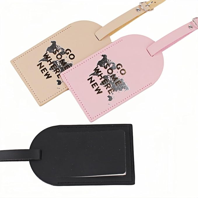 Luggage Tags for Suitcases, PU Leather Luggage Flip Privacy Cover Protection Tags Luggage Tags, for Travel Essentials, Stylish Baggage Labels for Handbags(3 Pack,Map