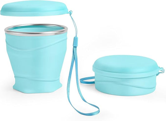Silicone Collapsible Travel Cup with Dustproof Lid, 8.8 Oz/260ml, BPA-Free, Portable, Reusable for Camping, Picnic, Travel, Office (Light Blue)