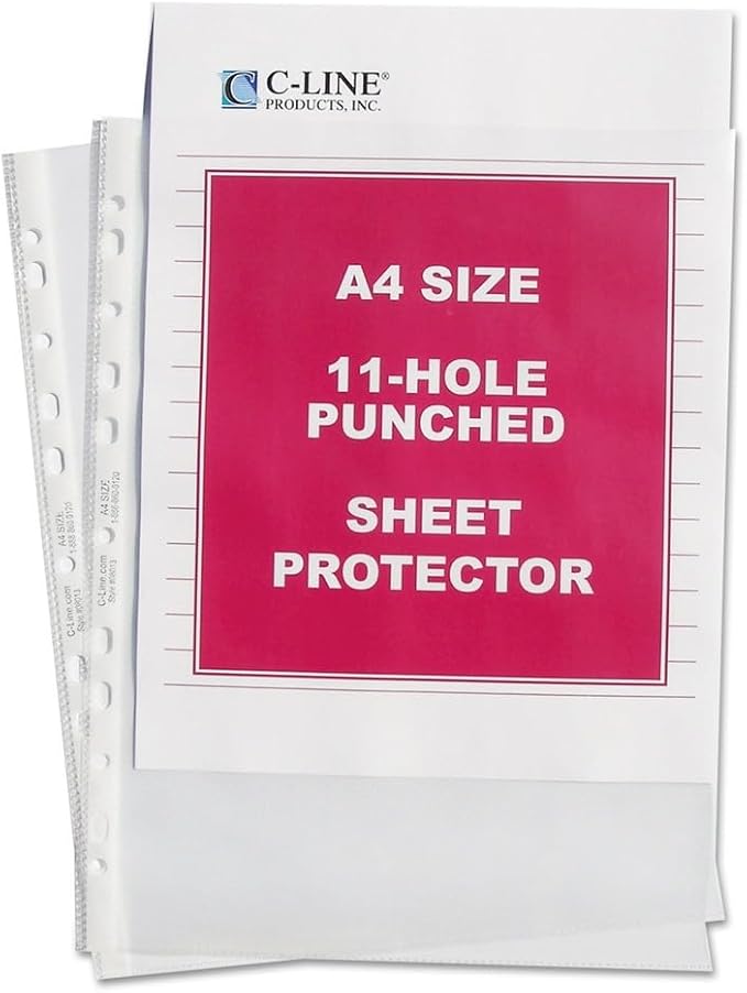 C-Line Size A4 Sheet Protectors, Standard Gauge, 8.25 x 11.75 inches, 50 per Box (08037)