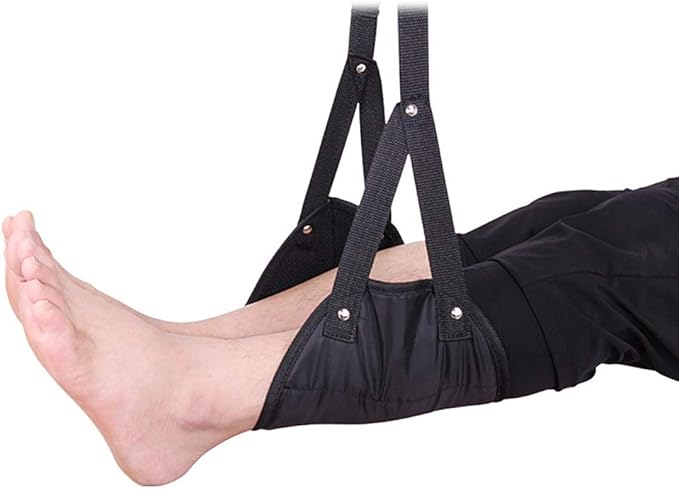 Magik 1-3 Pack Portable Foot Rest Relax Travel Hammock Carry Flight Leg Lift Pedal Adjustable Height and Length Airplane Office Bus Train Pad, Reducing Swelling and Soreness (Black, 2 Pack)