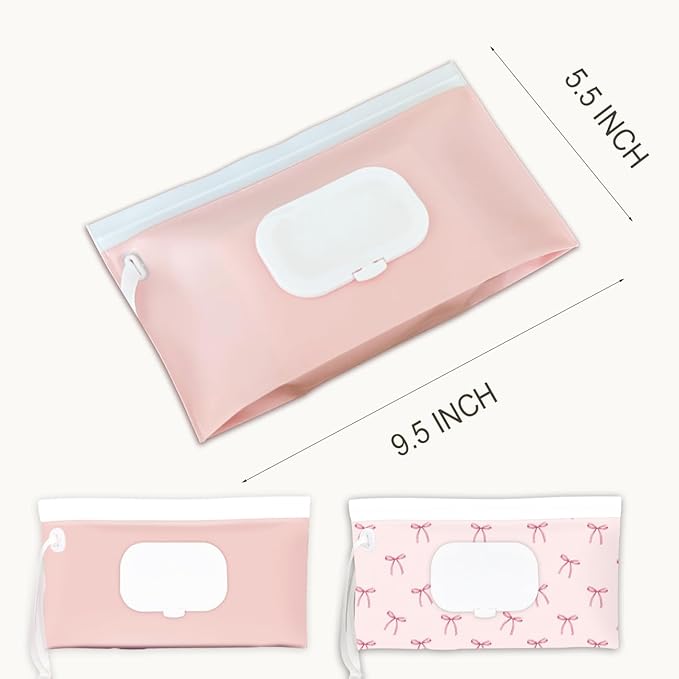 Baby wipes dispenser，portable baby wipes holder for outdoor, Refillable baby wipes container, on the go wet wipe pouch for travel, resuable wipes dispenser for hiking (Pale Pink)