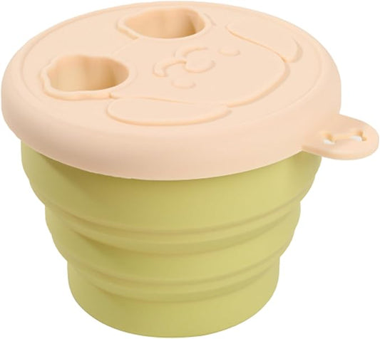 Snack Finger Container 2 in 1 No-Mess Collapsible Food Storage Snack Cup with Lid - Keep Hands Clean, Reusable for Travel, Home, and Camping (Yellow)