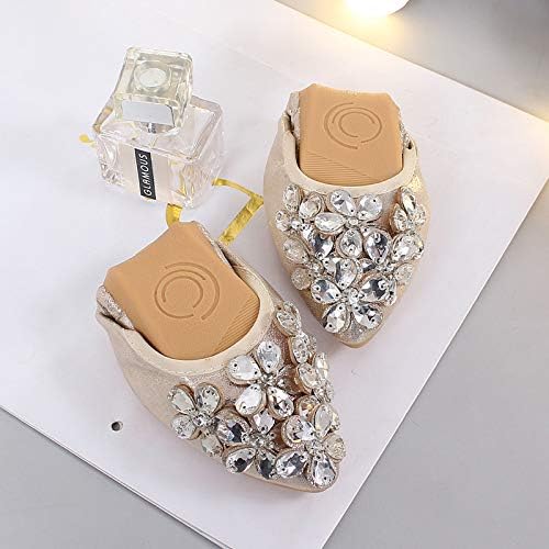 Lauthen.S Women Foldable Ballet Flats, Pointed Toe Wedding Rhinestone Slip on Flat Shoes