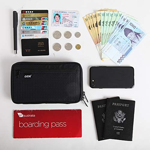 GOX Passport Holder for Travel Family RFID Neck Wallet for Traveling Women Travel Pouch for Passport and Documents with RFID Waterproof Zipper Passport Case (Black)