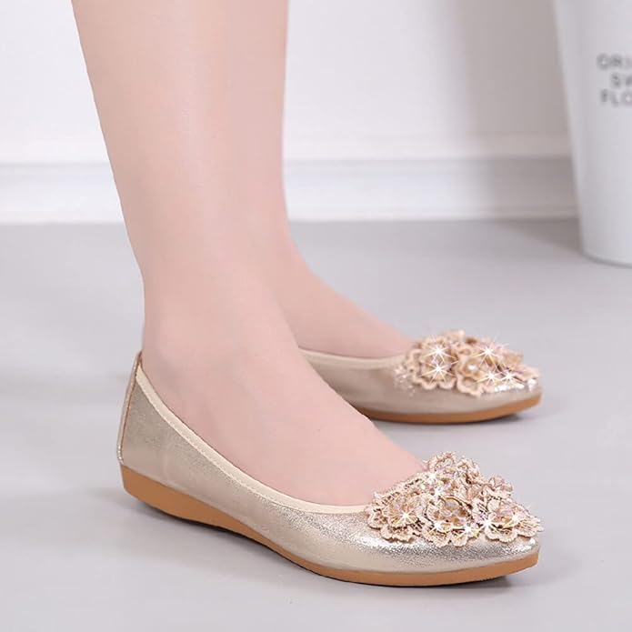 KUNWFNIX Women Ballet Flats Rhinestone Wedding Ballerina Shoes Foldable Sparkly Comfort Slip on Flat Shoes