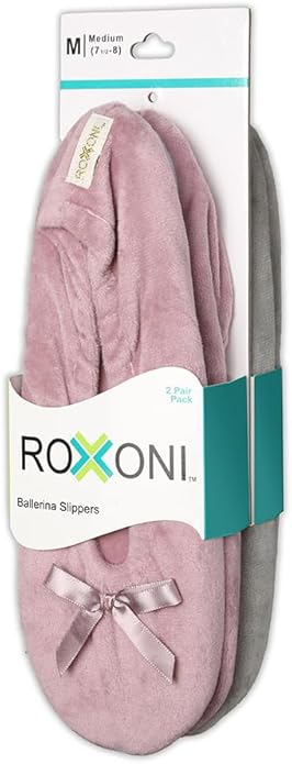 Roxoni Women's Terry Classic Cotton & Velour Ballerina Slippers (Pack of 2)