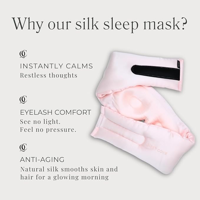 QUIET COVE Plush 3D Contoured Silk Sleep Mask - Total Blackout, 100% Silk 22 Momme, Foam Eye Cups Do Not Crush Eyelashes, Luxe Cloud Filling for Side Sleeping Comfort (Prosecco Pink) - Luxury Gift Box