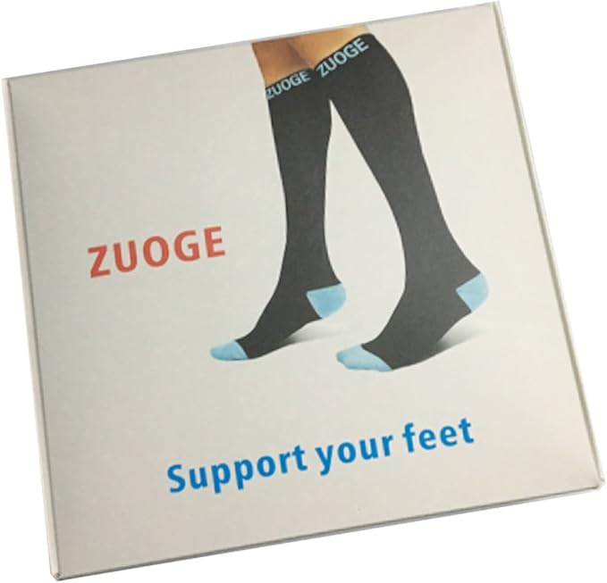 zuoge 6 Pairs Compression Socks Pack - Best Medical, Nursing, Travel & Flight Socks - Running & Fitness - 15-20mmHg