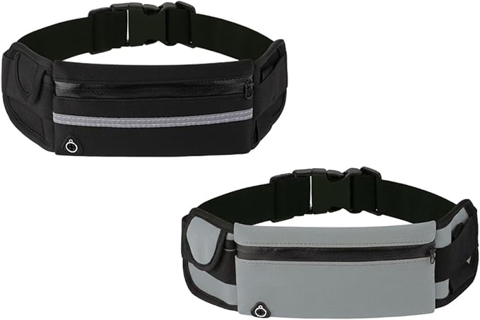 Anti-Theft Invisible Waist Bag, Money Belt for Travel with Hidden Compartment, Waterproof Slim Waist Pack for Phone Passport Cash, Running Cycling Hiking Fitness Security Belt Bag (Black+Gray)