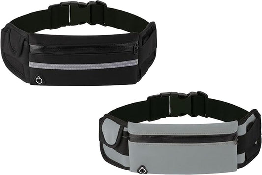Anti-Theft Invisible Waist Bag, Money Belt for Travel with Hidden Compartment, Waterproof Slim Waist Pack for Phone Passport Cash, Running Cycling Hiking Fitness Security Belt Bag (Black+Gray)